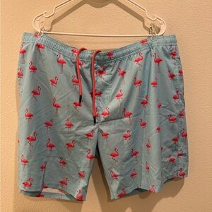 Tropical Flamingo Print Men's Swim Trunks
